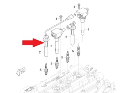 Ignition cable with plug from ignition coil 4 to 1
