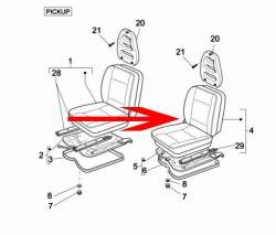 Seat complete left for tipper, chassis and pickup