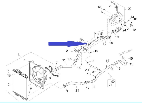 Cooling water pipe above