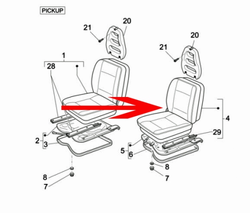 Seat complete left for tipper, chassis and pickup