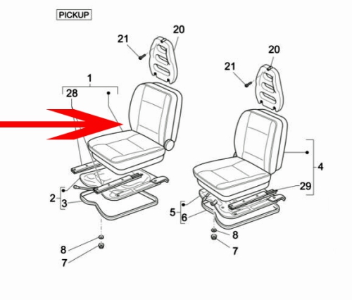 Seat complete right for tipper, chassis and pickup
